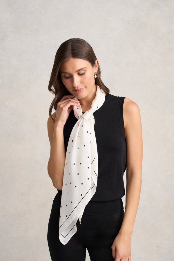 Fine Polka Dot Square Scarf - Cream & Black