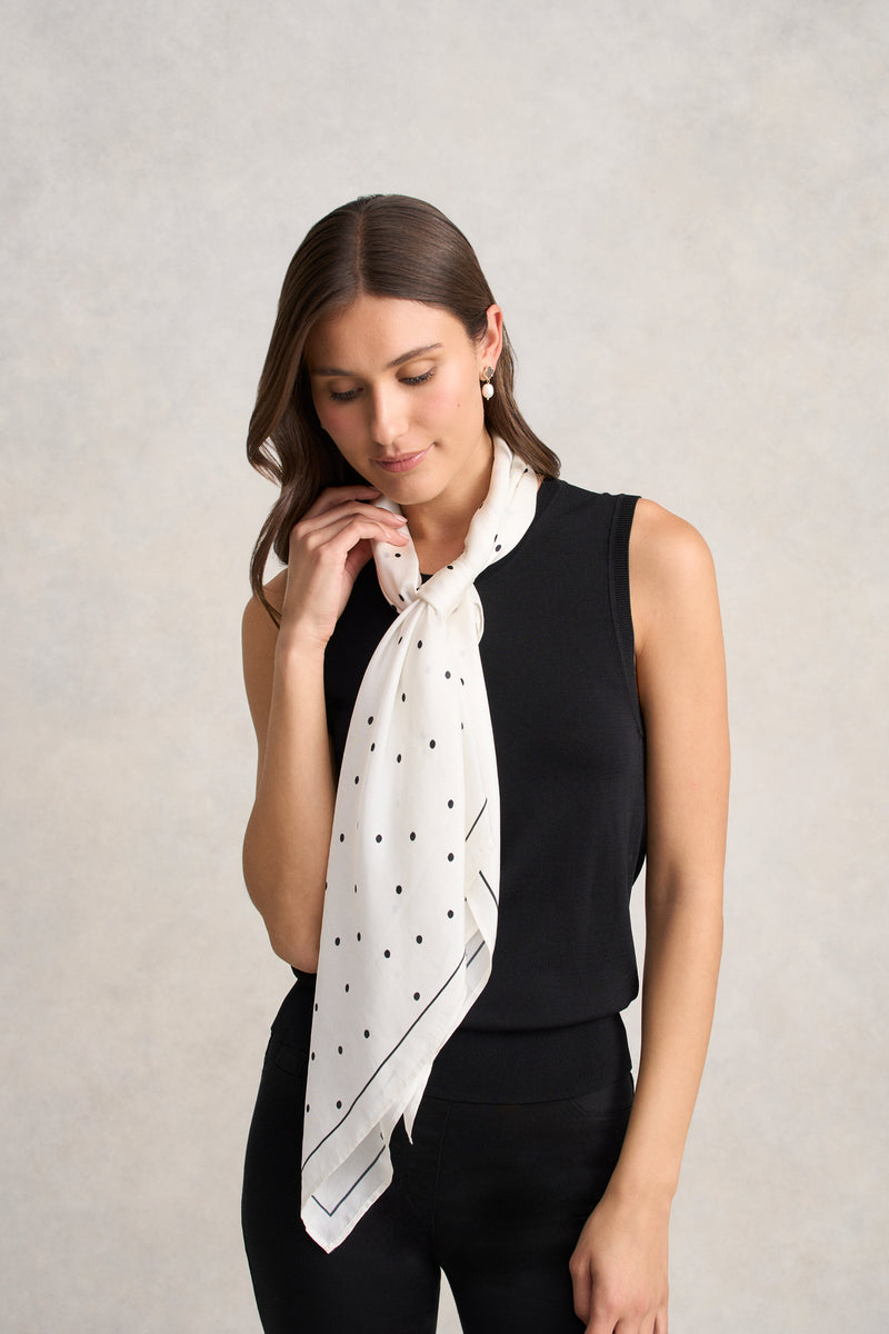 Fine Polka Dot Square Scarf - Cream & Black
