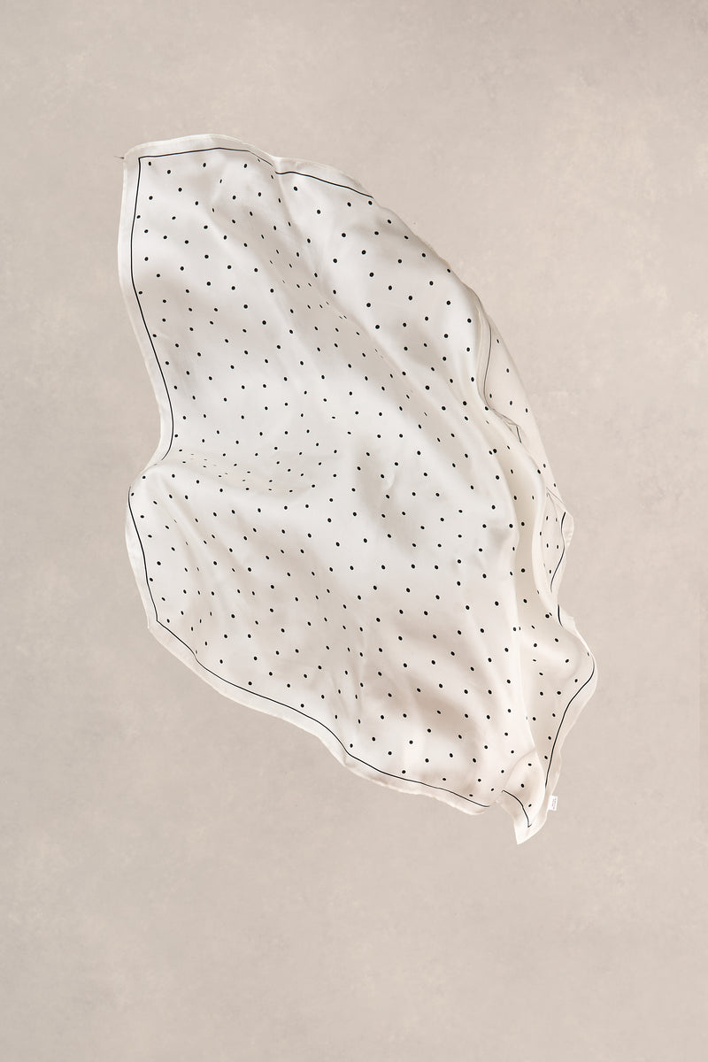 Fine Polka Dot Square Scarf - Cream & Black