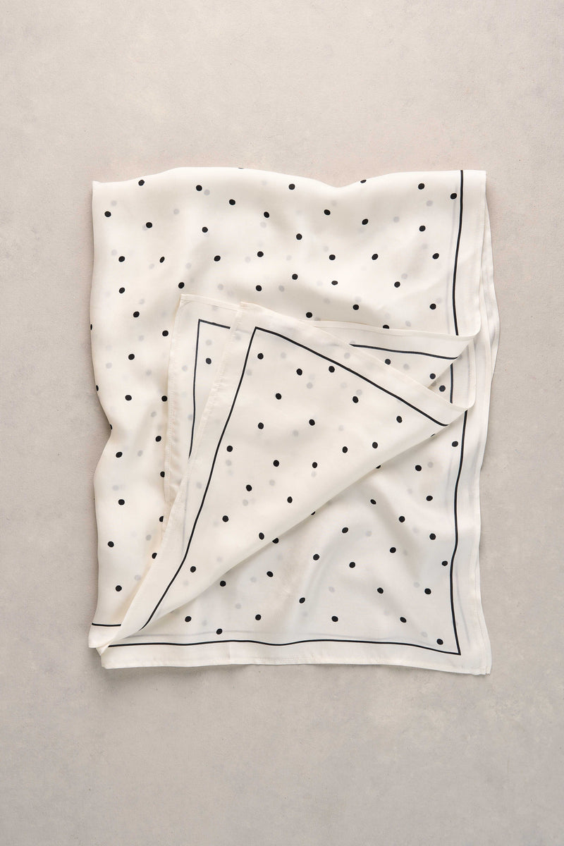 Fine Polka Dot Square Scarf - Cream & Black