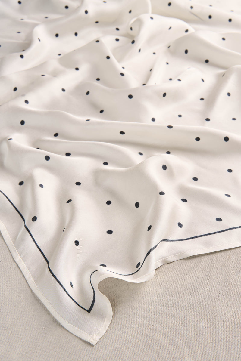 Fine Polka Dot Square Scarf - Cream & Black