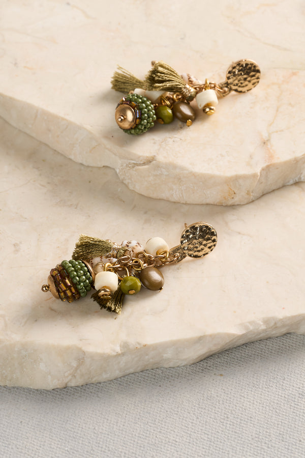 Mixed Bead Earring - Green