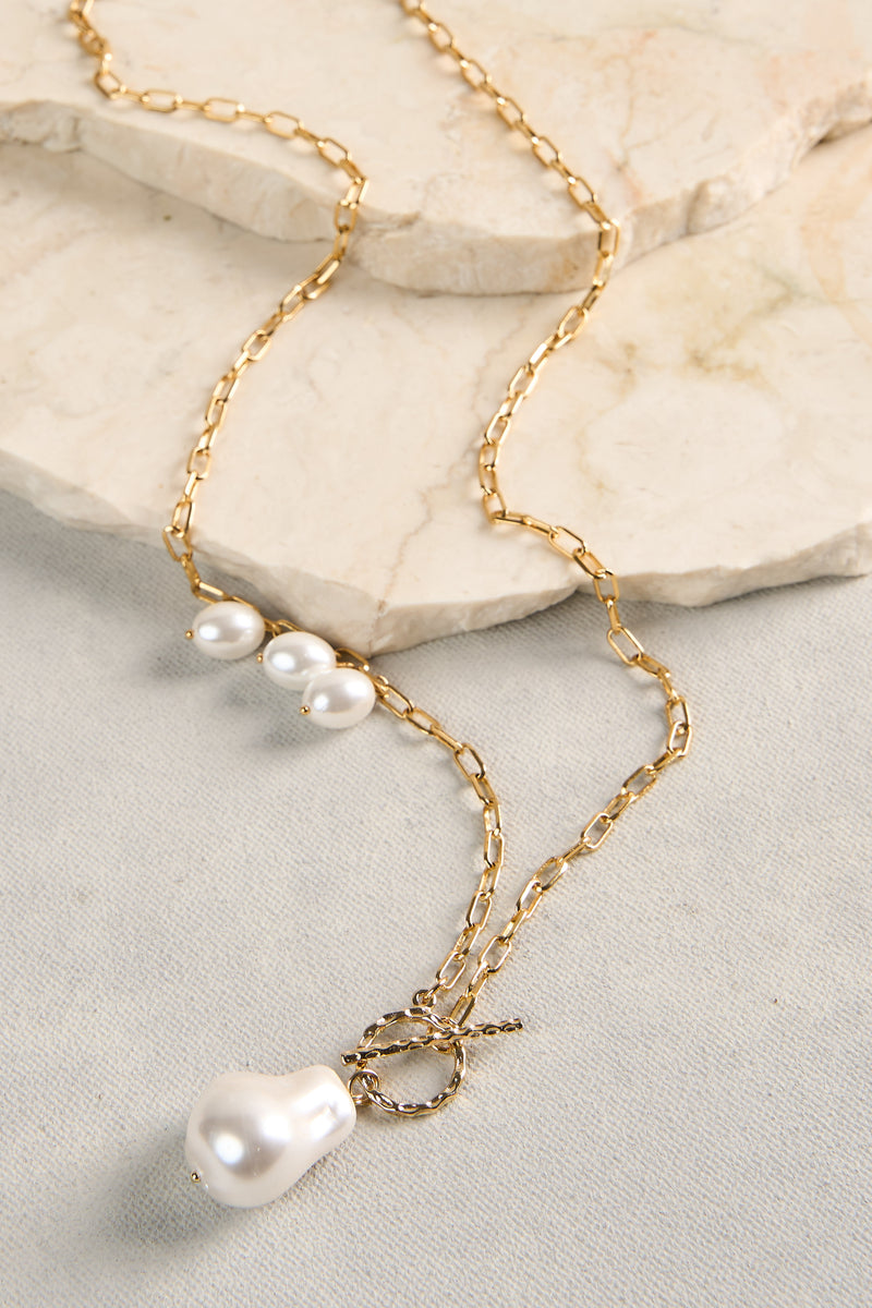 Baroque Pearl Fob Necklace - Gold