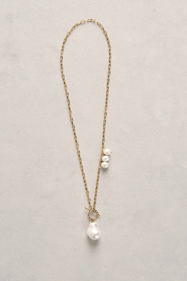 Baroque Pearl Fob Necklace - Gold