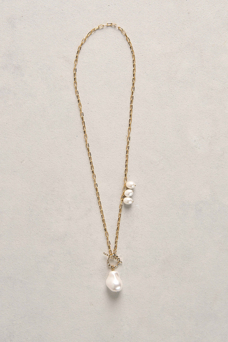 Baroque Pearl Fob Necklace - Gold