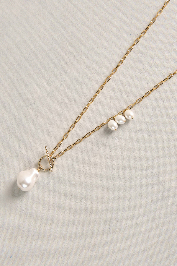 Baroque Pearl Fob Necklace - Gold