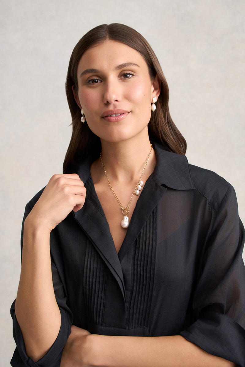 Baroque Pearl Fob Necklace - Gold