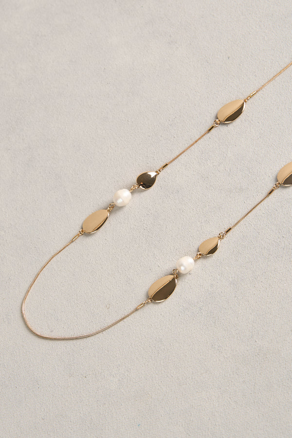 Pearl Station Necklace - Gold
