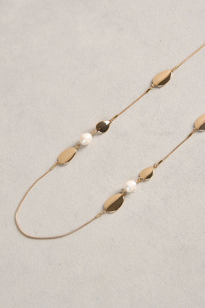 Pearl Station Necklace - Gold