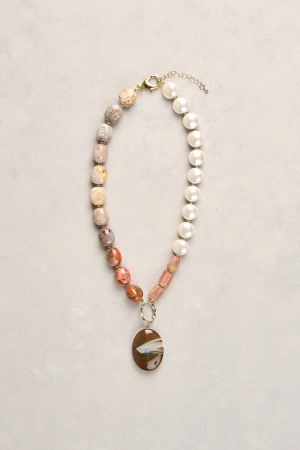 Semi Precious Pendant Necklace - Neutral