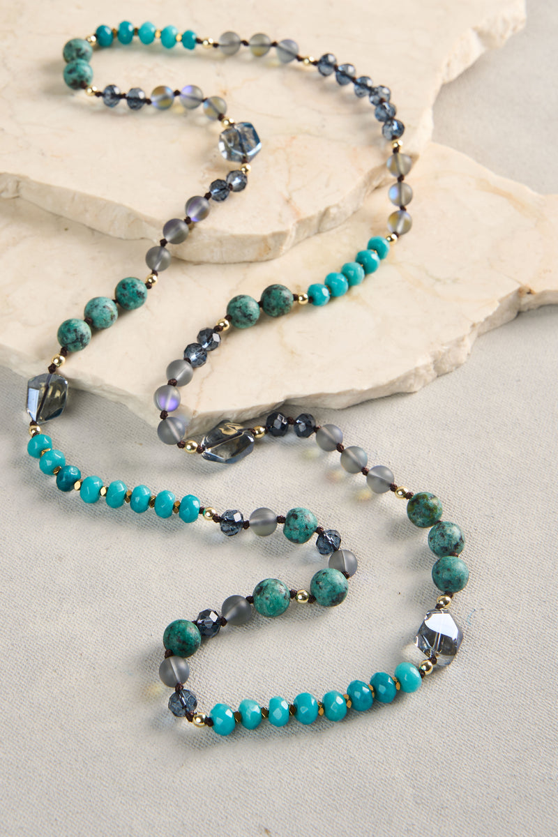 Long Bead Necklace - Blue Multi