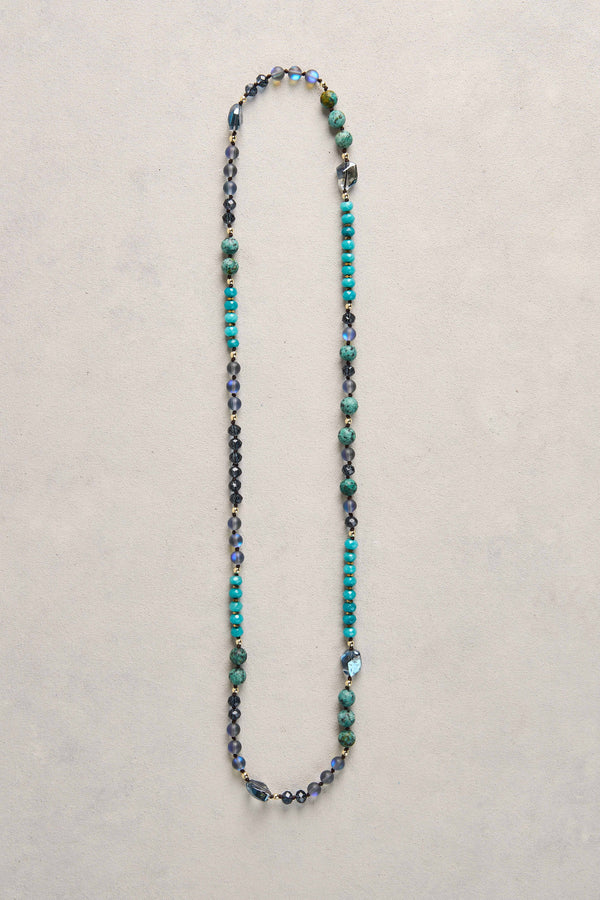 Long Bead Necklace - Blue Multi