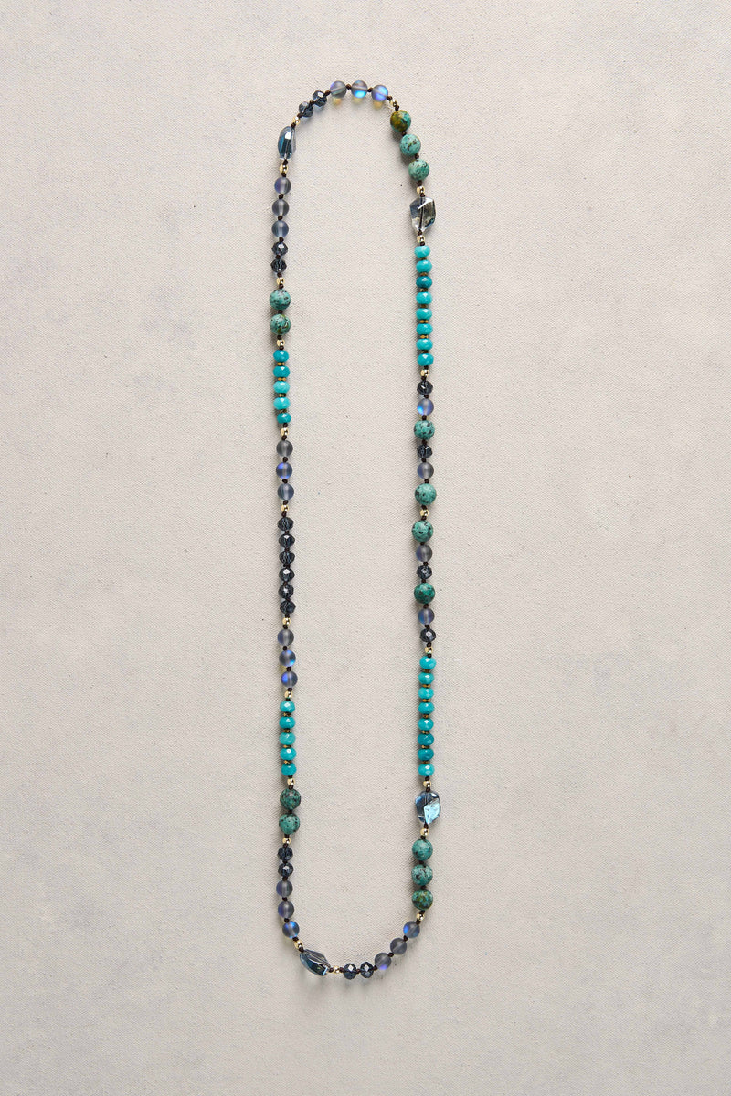 Long Bead Necklace - Blue Multi