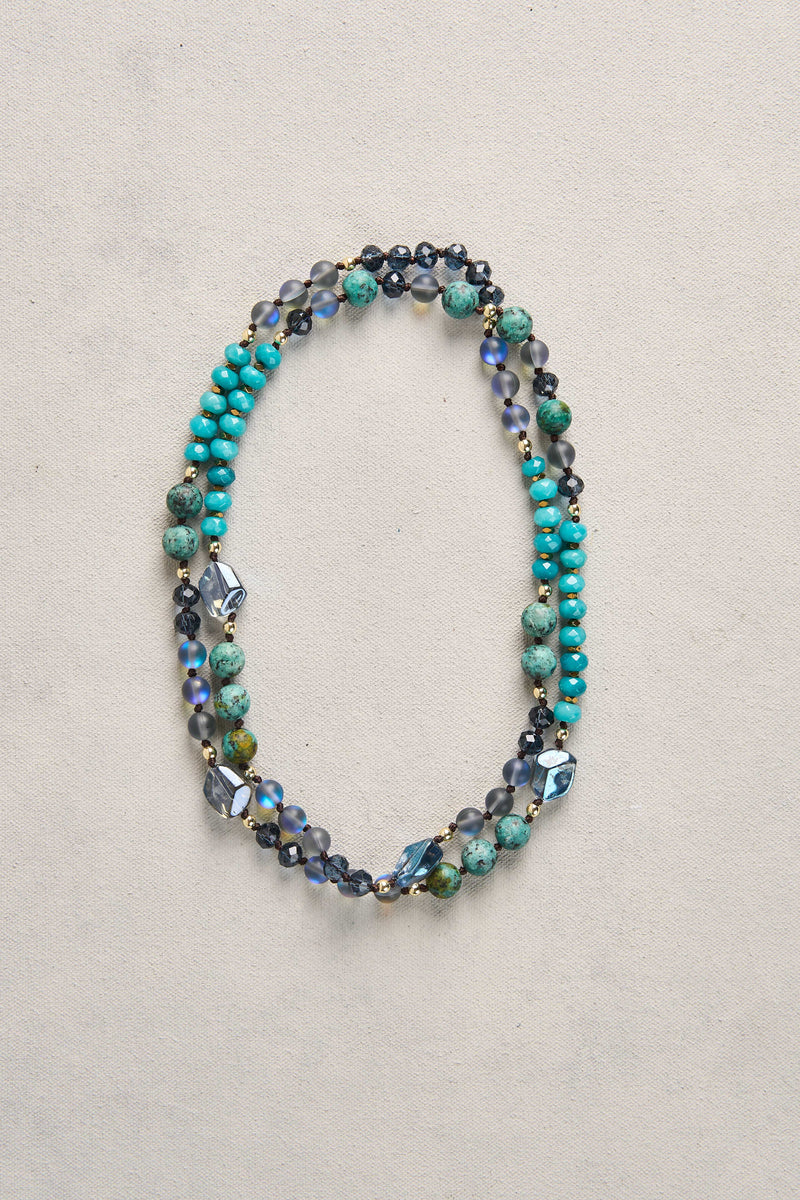 Long Bead Necklace - Blue Multi