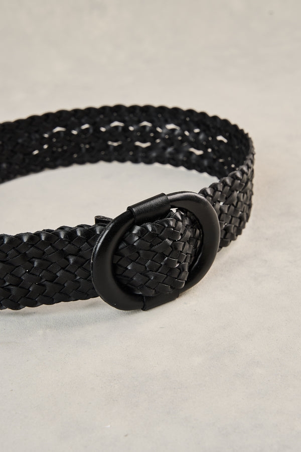Woven Leather Belt - Black