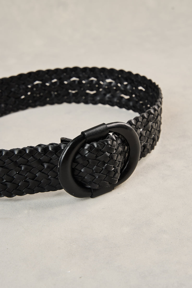 Woven Leather Belt - Black