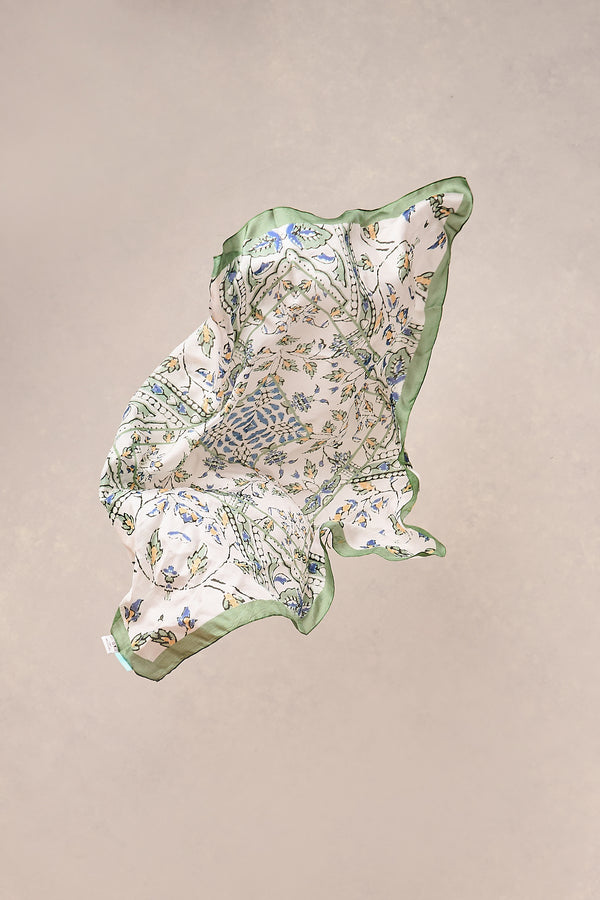 Leaf Print Square Scarf - Green