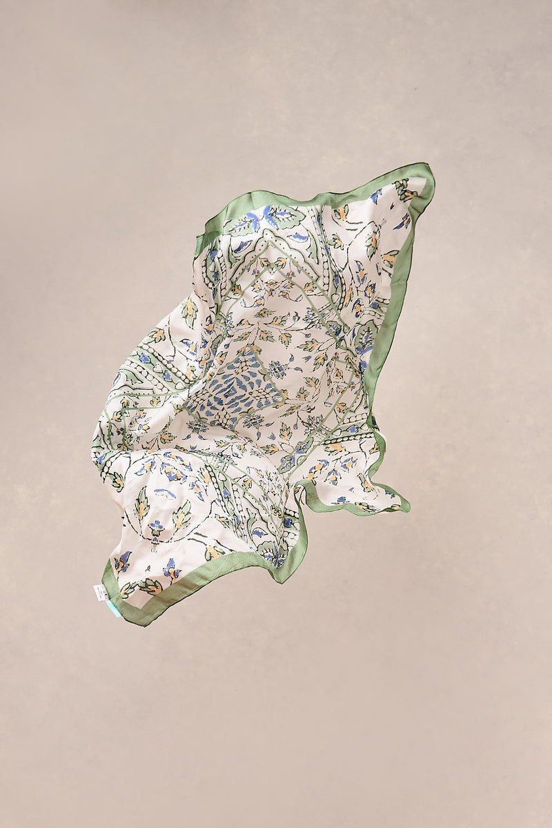 Leaf Print Square Scarf - Green