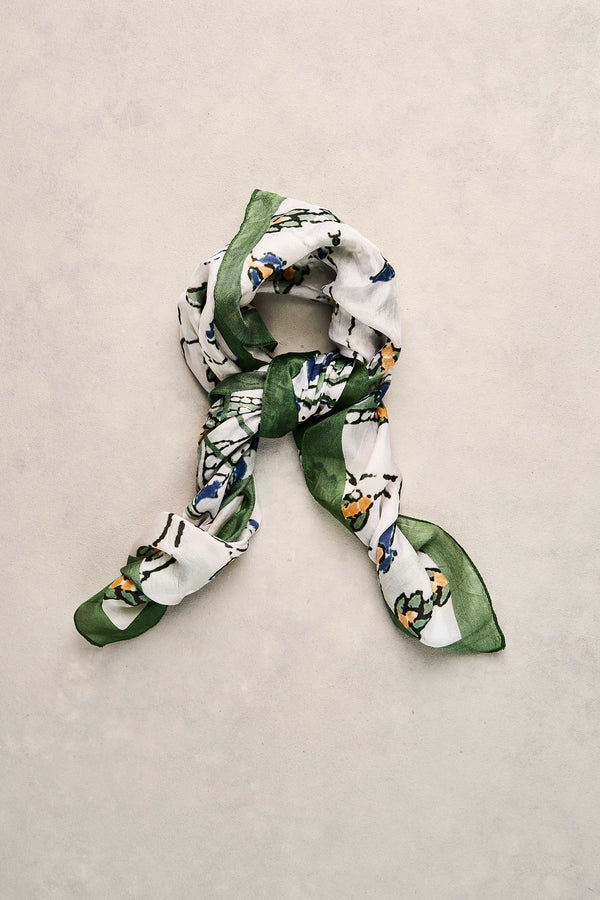 Leaf Print Square Scarf - Green