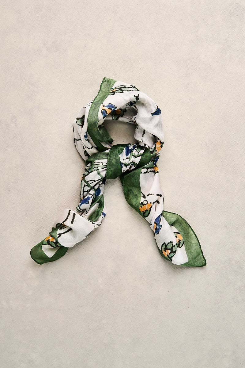 Leaf Print Square Scarf - Green