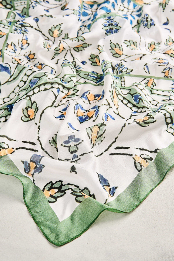 Leaf Print Square Scarf - Green