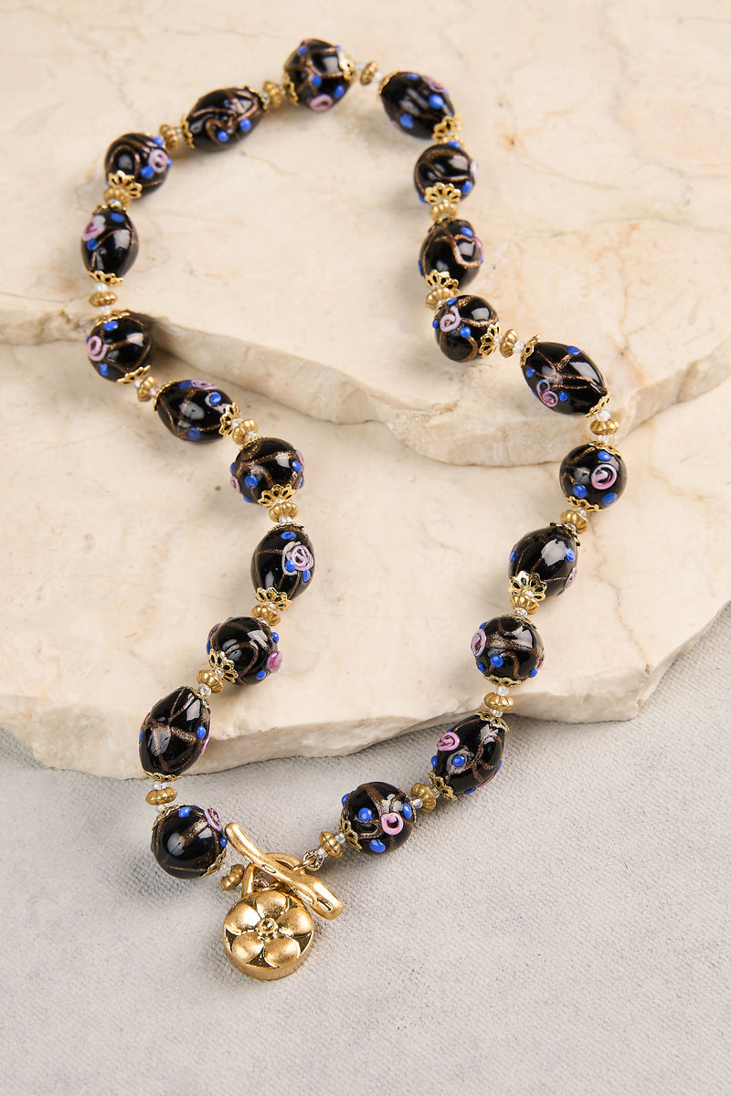 Painted Bead Necklace - Black
