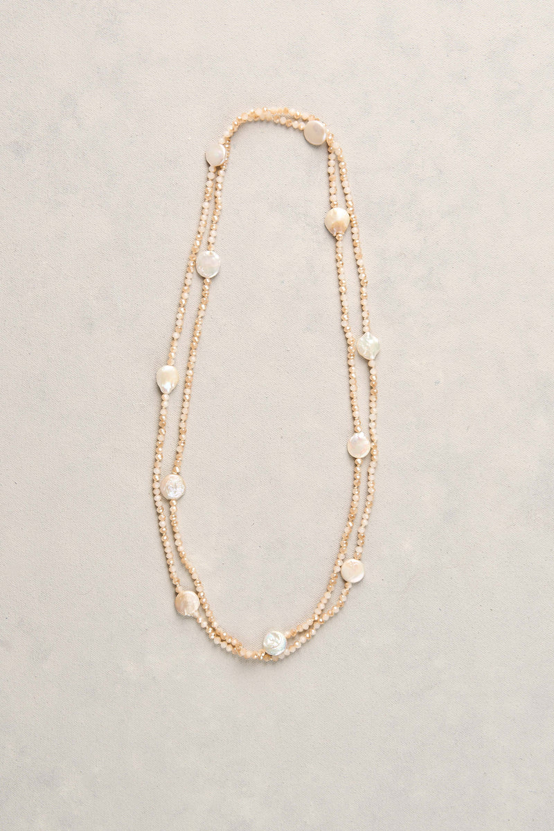 Faceted Bead Long Necklace - Natural