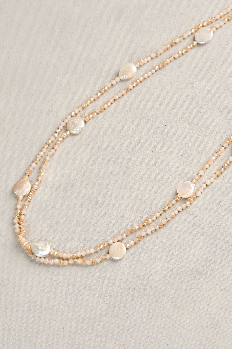 Faceted Bead Long Necklace - Natural
