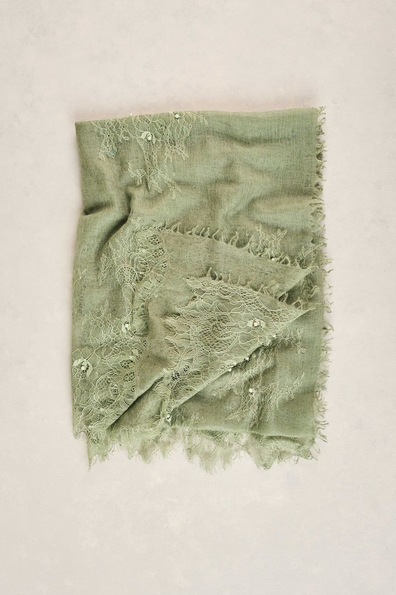Lace Detail Scarf - Green