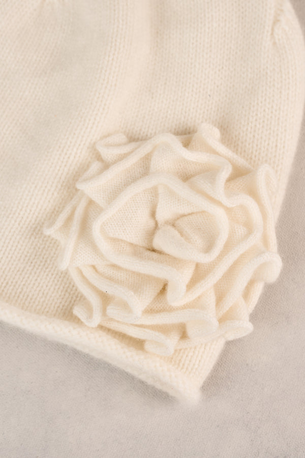 Flower Trim Beanie - Cream