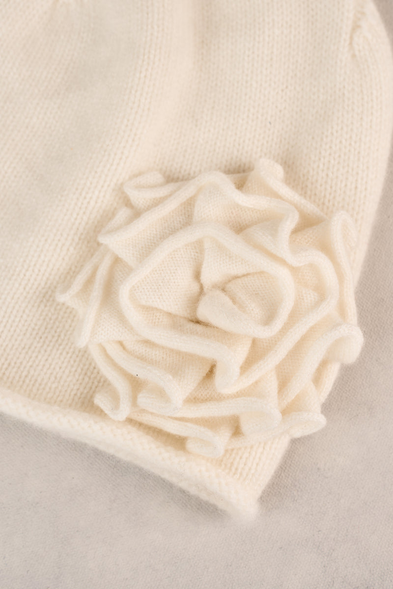 Flower Trim Beanie - Cream