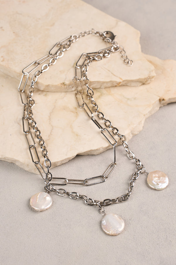 Layered Chain Necklace - Silver