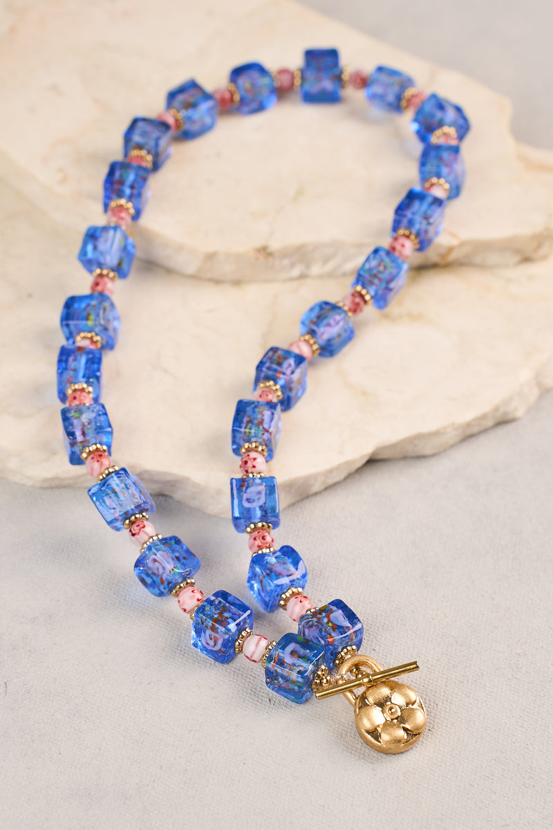 Glass Bead Necklace - Cobalt
