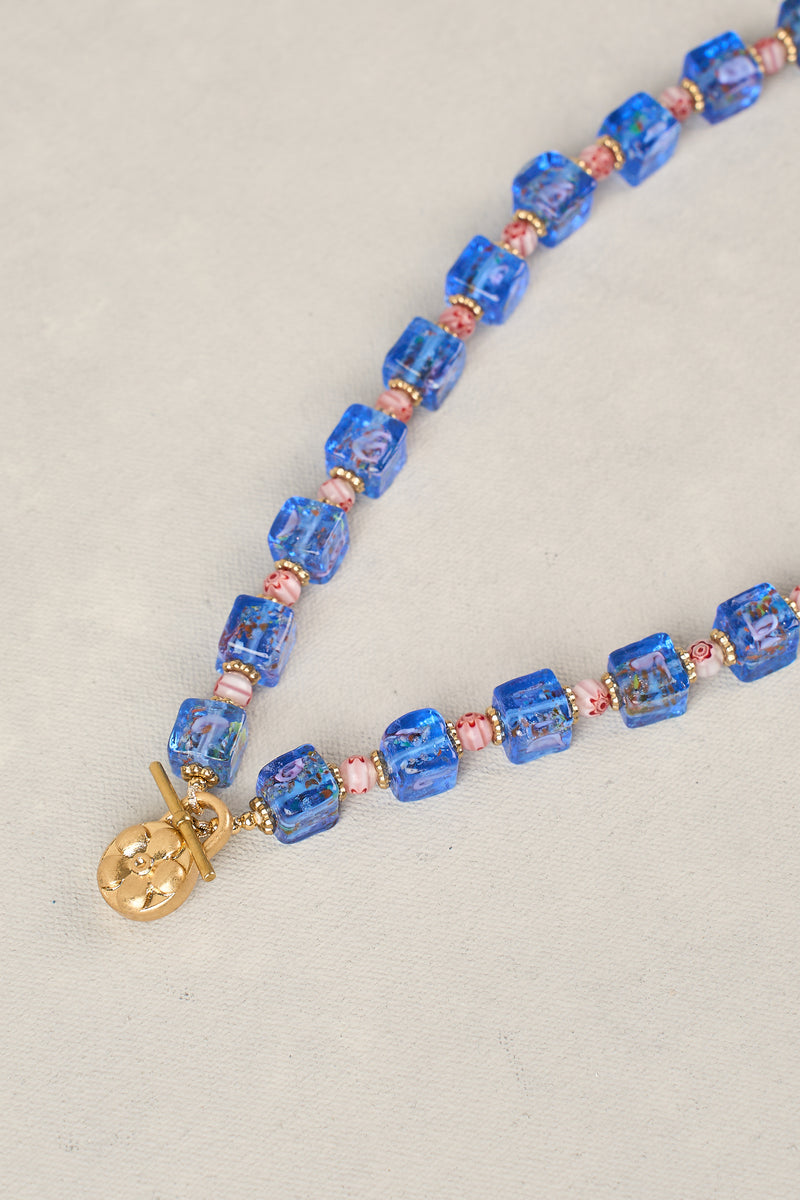 Glass Bead Necklace - Cobalt