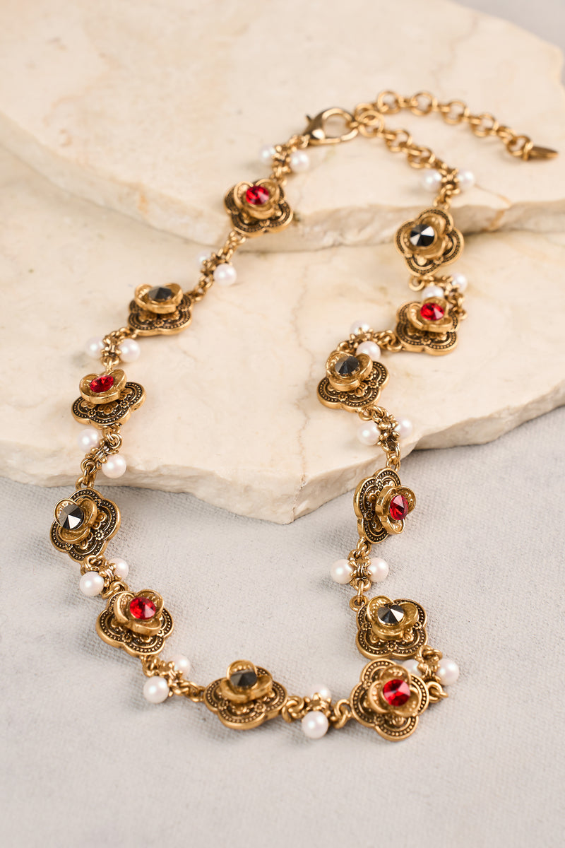 Floral Station Necklace - Gold