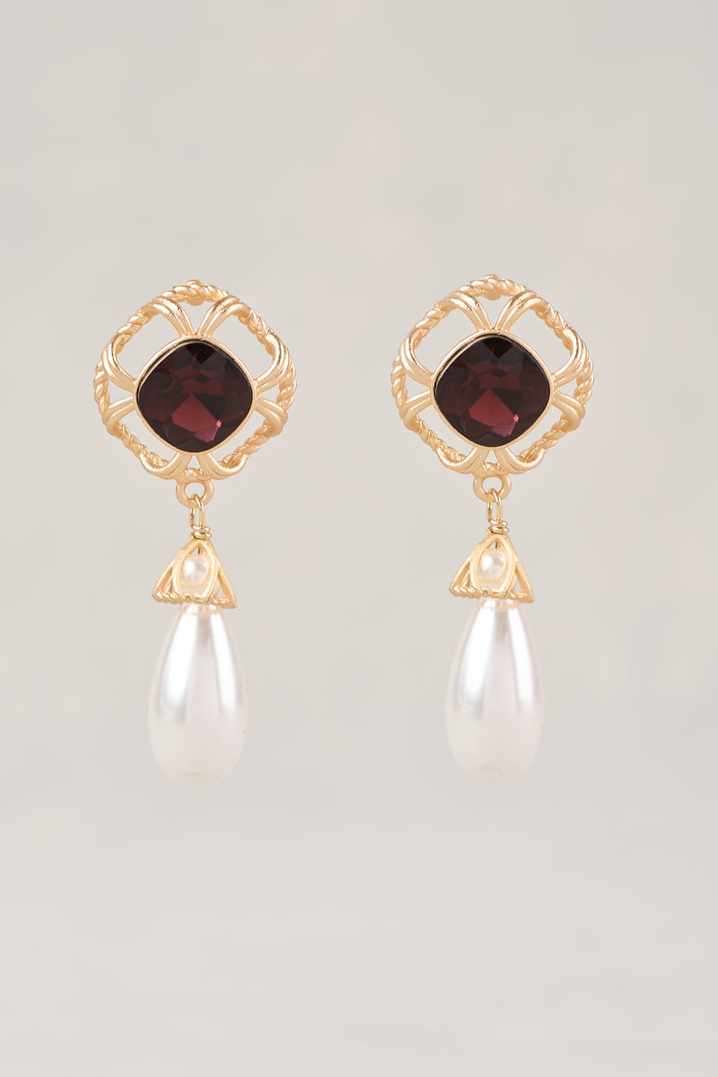 Gem & Pearl Drop Earrings - Gold