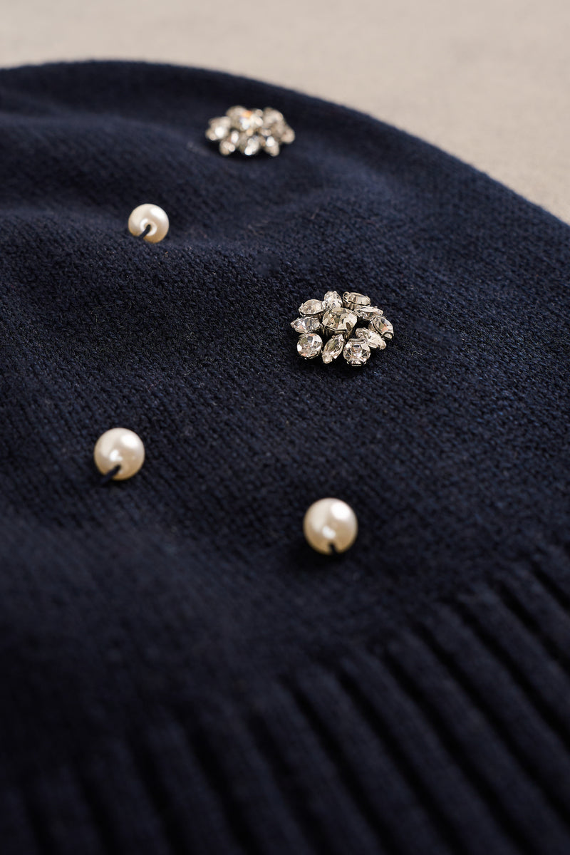 Diamante Embellished Beanie - Navy