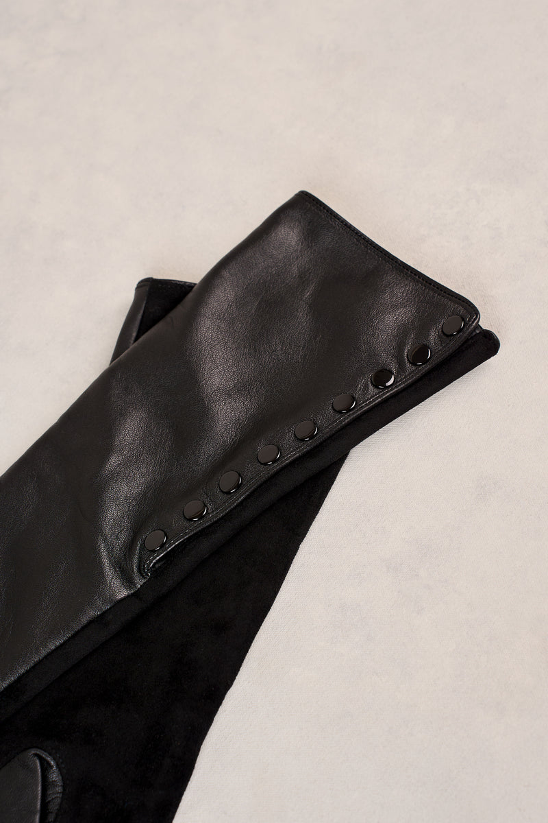 Long Leather Gloves - Black