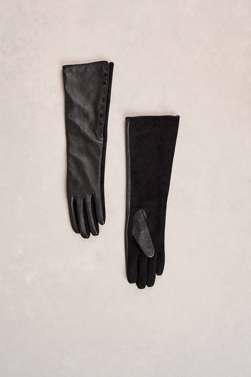 Long Leather Gloves - Black