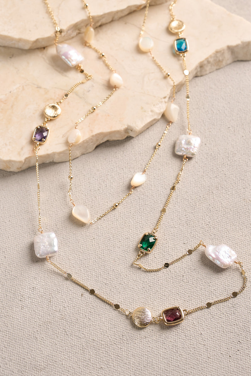 Pearl and Stone Layered Necklace - Multicolour