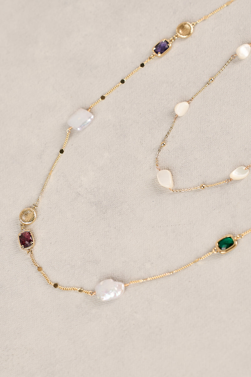 Pearl and Stone Layered Necklace - Multicolour
