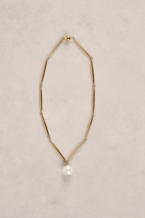 Bar Chain Pearl Necklace - Gold
