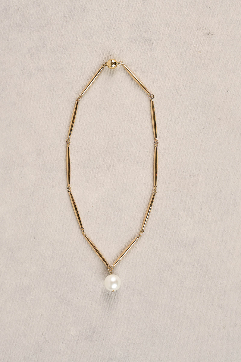 Bar Chain Pearl Necklace - Gold