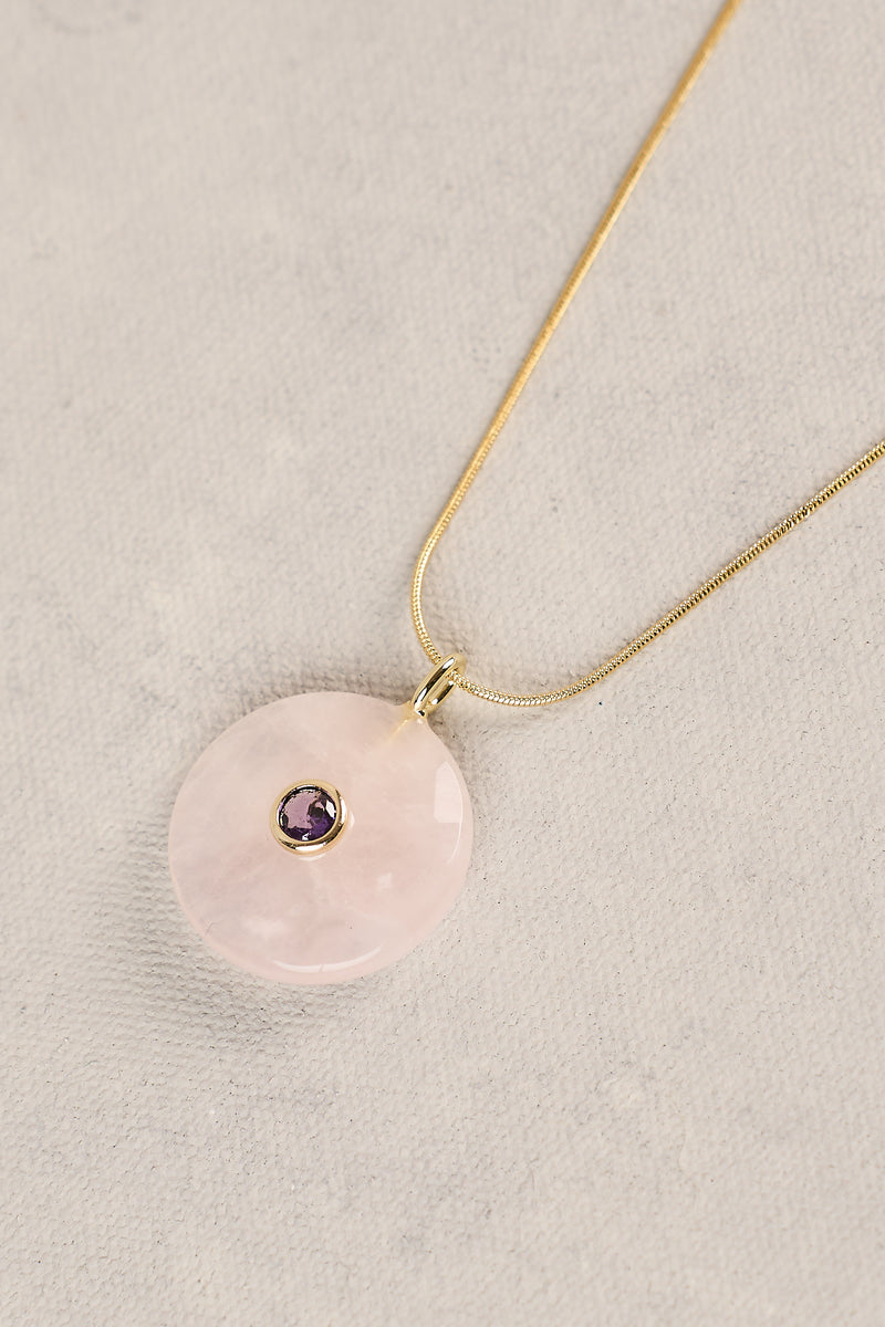 Stone Pendant Necklace - Light Pink