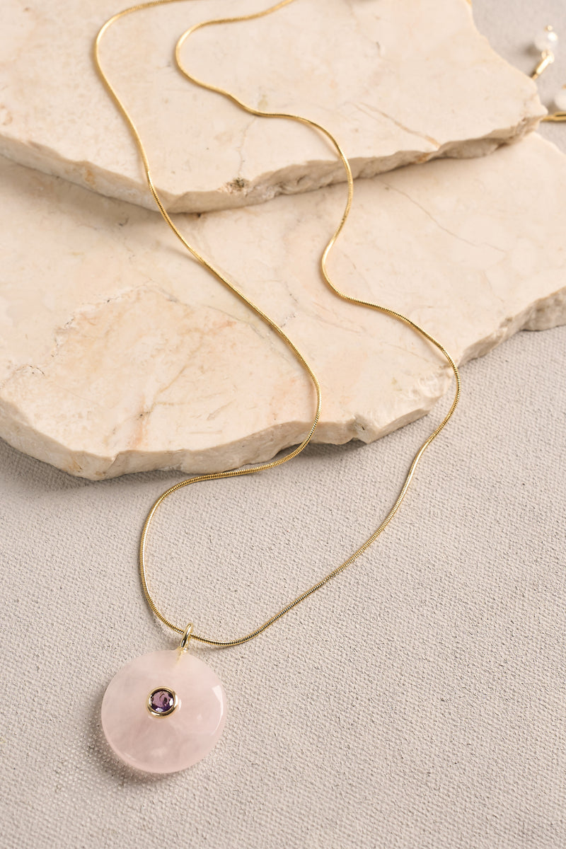 Stone Pendant Necklace - Light Pink