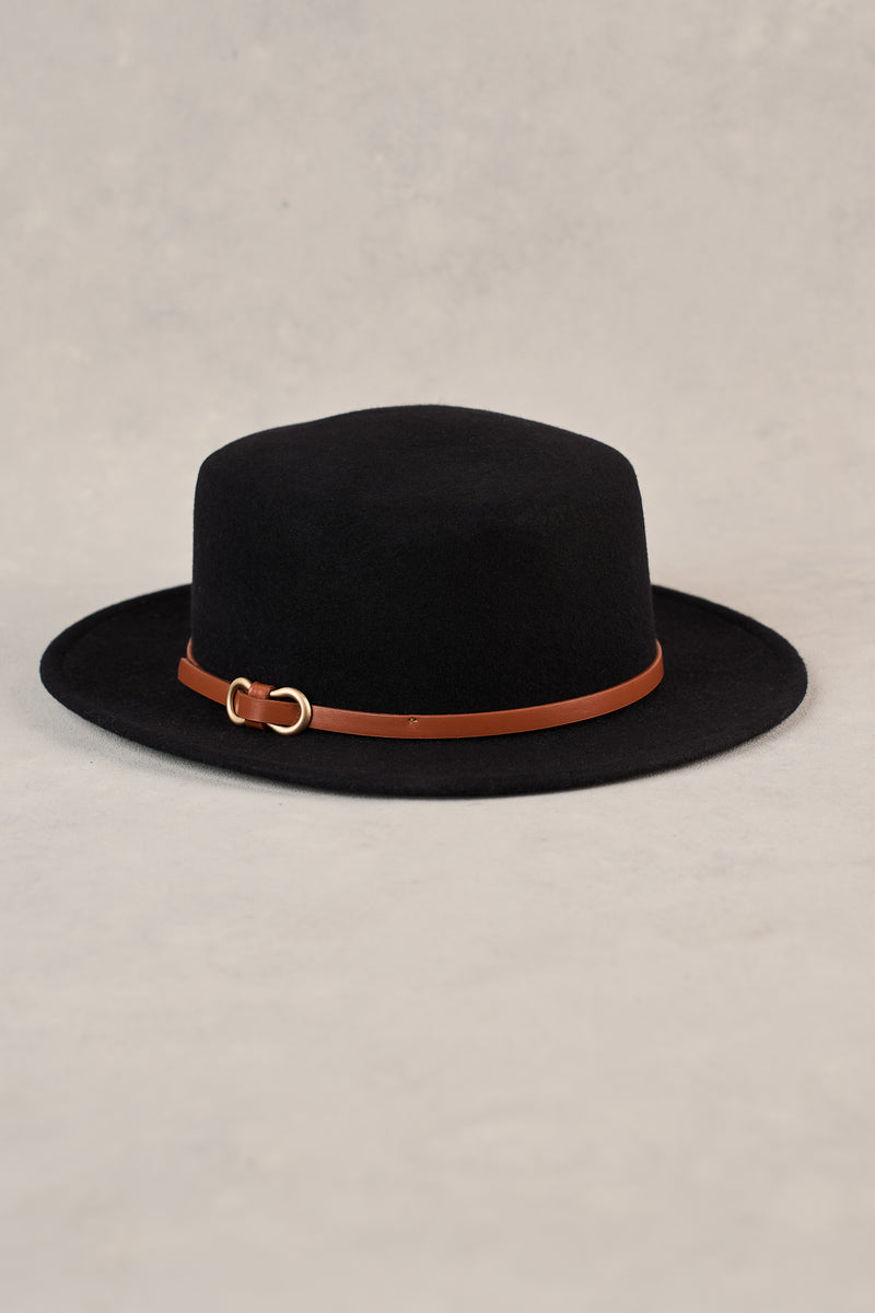 Wool Felt Boater Hat - Black