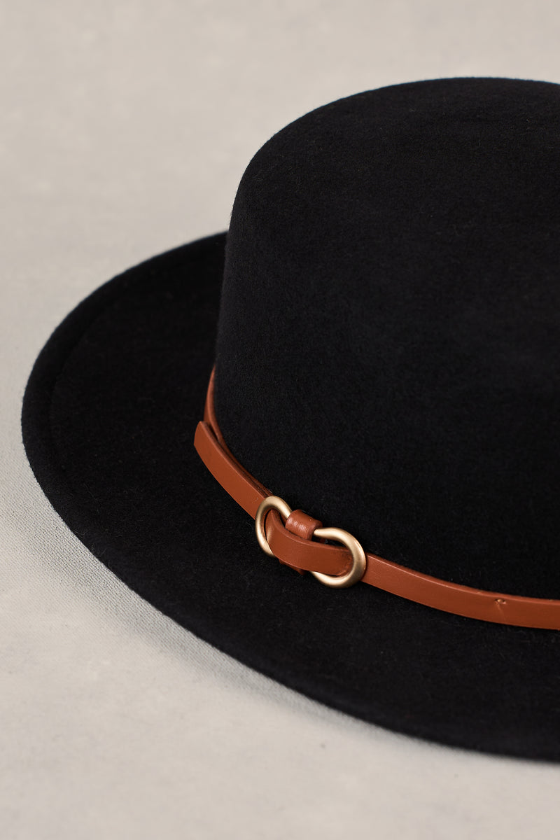Wool Felt Boater Hat - Black
