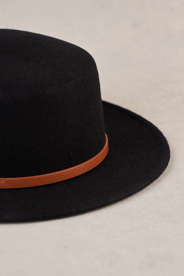Wool Felt Boater Hat - Black