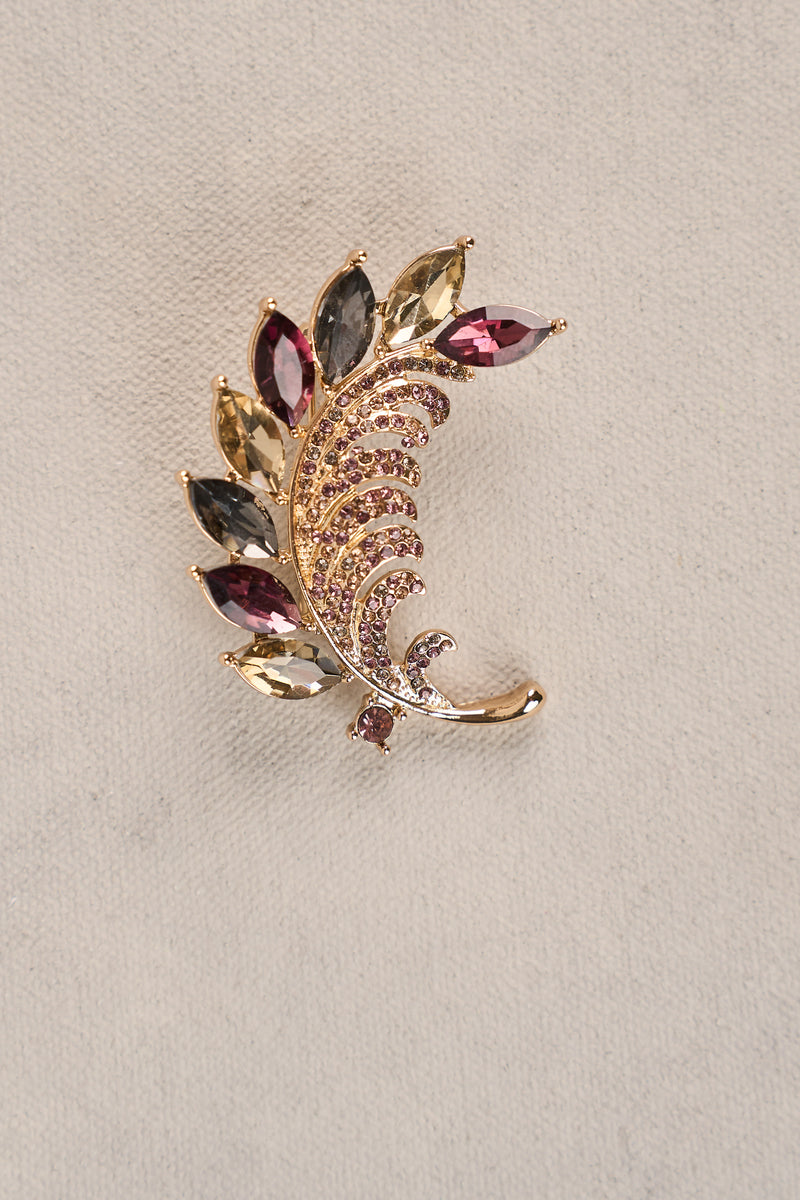 Diamante Leaf Brooch - Multicolour