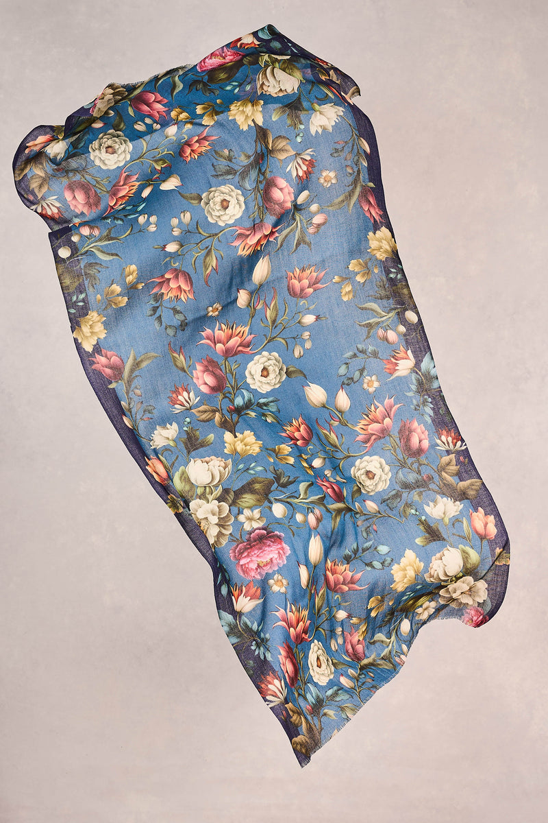 Floral Printed Wool Scarf - Multicolour
